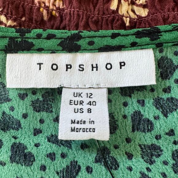 TOPSHOP‎ HEART PRINT PUFF SLEEVE BLOUSE IN GREEN NWOT WOMEN'S SIZE 8 - Picture 8 of 13
